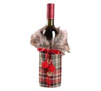 ccuzs Christmas Design Wine Bottle Holder, Faux soft Wine Bottle Cover, Wine Bottle Coat with Button, Christmas Wines Bottles Bag 12 x 24 cm for Wines Bottles, Indoor, Display, Rouge, Gris Color,