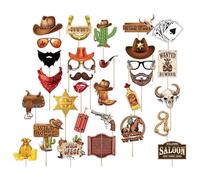ccuzs Cowboy Photo Booth Props, Western Party Kit, Country-Themed Accessories with Sticks, Fun Adult Props, Perfect for Western Events, Parties & Celebrations