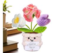ccuzs Crochet Flower - Desk Decor Handmade Plant Toy | Teacher Appreciation Gift with Card Cute Stress Relief Display for Office, Home, Classroom, Study Use, t 4x4x16cm/1.57x1.57x6.3