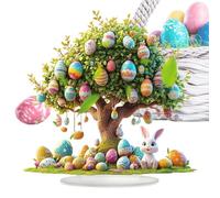 ccuzs Easter Bunny Egg Tree Centerpiece, Acrylic Table Ornament, Colorful 2D Desktop Decoration for Spring Celebrations, Holiday Parties, And Home Festive Display, 10,04 x 9,84 x 3,15 Inches