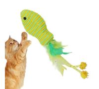 ccuzs Fish Cat Toys, Interactive Feather Teaser, Colorful Wand Set, Durabless Play Accessory, Exercise and Fun, Indoor Kitten Entertainment, 7,48 inches Red White Blue