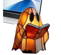 ccuzs Halloween Ghost Lamp, Resin Desk Light, Cute Book Decor, Soft Ambient Glow, Handcrafted Novelty Design, Perfect for Tabletop Shelf Window Holiday Display, 5x5x13cm 360g Resin