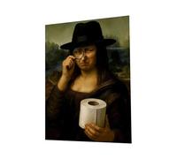 ccuzs Monalisa Bathroom - Art Funny Canvas Wall Decor Humorous | Mona Lisa Painting Print Vintage Parody Artwork Framed Poster for Bathroom, Washroom, Toilet, Hotel, Home