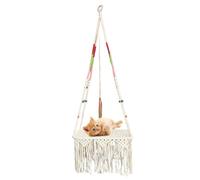 ccuzs Pet Hammock Bed, Boho Macrame Wall-Mounted Swing, Space-Saving Hanging Cat Hammock, Cozy Elevated Resting Place for Small Cats and Pets, 19.69x11.81x52.36in