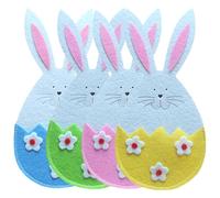 ccuzs Rabbit Cutlery Holder Set, Easter Bunny Fork and Knifes Organizers, Cute Flatware Pouches, 4pcs, Fun Bunny Decoration for Easter, Christmas, and Birthday Parties, Felt Material, 9.1x4.3in