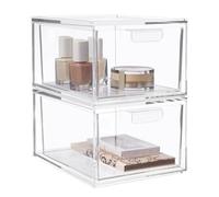 ccuzs Stackable Organizer Drawers, Clear Desk Accessories, Multipurpose Storage Bins, Makeup Organizer for Bathroom, Workplace, Kitchen, Space-Saving Design, Transparent