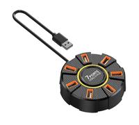 ccuzs USB Hub, 7 Port Data Splitter, Round Multi Port Expander, Compact Design, Flash Drive Hub, Vibrant LED Lights Ideal for Laptops, Desktops, and Setups, 47.24in