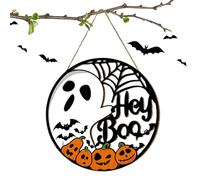 ccuzs Welcome Door Sign, Ghost Pumpkin Hanger, Araignée Web Wreath, Round Halloween Decoration, Weather-Resistant Material, Home Mantle Living Room, Ideal Entryway Apartment Backyard Patio