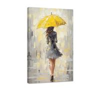 CCWACPP Toile murale abstraite tendance romantique avec parapluie jaune - Impressions sur toile de Paris - Œuvre d'art pour chambre de fille - Décoration murale encadrée (D, (30 x 45 cm)