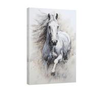 CCWACPP Toile murale de cheval - Peinture de cheval blanc en cours d'exécution - Impression aquarelle portrait d'animaux occidentaux - Œuvre d'art pour bureau et décoration d'intérieur encadrée (30 x