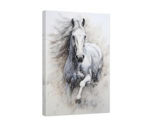 CCWACPP Toile murale de cheval - Peinture de cheval blanc en cours d'exécution - Impression aquarelle portrait d'animaux occidentaux - Œuvre d'art pour bureau et décoration d'intérieur encadrée (30 x