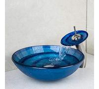 CCYENG Lavabo Bule Beauty Vessel Vanity Lavabo Peint à la Main Lavabo à Poser Bol à Poser Ensemble de robinets de lavabo en Verre trempé
