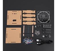 CCYLEZ Kit D'horloge de Bricolage, Rotation de Contrôle de la Lumière, Kit D'horloge de Température électronique à LED Numérique, Multifonction, Réglage(Pièces Bleues + Cordon d'alimentation + Coque)