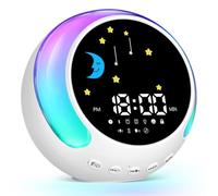 CCYLEZ Réveil Enfant avec Icônes Soleil Lune pour Apprentissage du Sommeil | Commande Tactile Lampe de Nuit, 12 Couleurs Luminosité Réglable, Minuterie 15-60 Min, Enceinte Bluetooth 5.0, Batterie