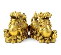CCYMLOA Feng Shui pixiu Brass Statue A Pair pi Yao Sculpture Home Decor Golden Decoration Figurine Attract Money and Good Luck (3.2" L x 1.6" W x 2.8" H)