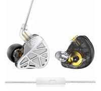 CCZ MC04 Écouteurs Intra Auriculaire, IEM avec Fiche 3.5mm en OFC Argenté, In Ear Monitor avec Micro 10mm Double Driver Hybride 1DD+1BA, Écouteur Gaming Isolation Sonore Compatibles avec Switch