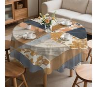 CCZM Bois Floral Vintage Nappe Motif Patchwork, Nappe Ronde 120 cm Anti Tache et Imperméable, Linge de Table en Polyester Lavable, Géométrie Rustique Décoration - G-786