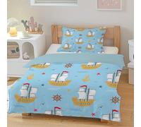 CCZM Housse de Couette 140x200 Grands Voiliers, Parure de Lit Gouttes De Navire Nautique avec Fermeture Éclair, Housse de Couette 1 Personne Imprimée Ancres avec 2 Taie d'oreiller, F-666