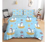 CCZM Housse de Couette 200x200 Grands Voiliers, Parure de Lit Gouttes De Navire Nautique avec Fermeture Éclair, Housse de Couette 2 Personnes Imprimée Ancres avec 2 Taie d'oreiller, F-666