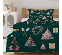 CCZM Housse de Couette 220x240 Noël, Parure de Lit 2 Personnes Imprimée Sapin De Noël Rennes, Linge de Lit Cadeau Réversible avec 2 Taie d'oreiller, Fermeture Éclair, F-173