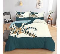 CCZM Housse de Couette 240 x 260 Pieuvre Dorée, Parure de Lit 2 Personnes Imprimée Tentacules Nautique, Linge de Lit Artistique Réversible avec 2 Taie d'oreiller, Fermeture Éclair, F-625