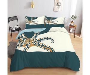 CCZM Housse de Couette 240 x 260 Pieuvre Dorée, Parure de Lit 2 Personnes Imprimée Tentacules Nautique, Linge de Lit Artistique Réversible avec 2 Taie d'oreiller, Fermeture Éclair, F-625