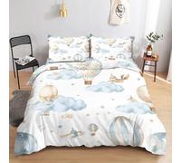 CCZM Housse de Couette 90x190 Montgolfière Parures de Lit Animal en Microfibre, Housse de Couette 1 Personne Dessin Animé avec 2 Taie d'oreiller 65x65, Linge de Lit avec Fermeture Éclair H-861