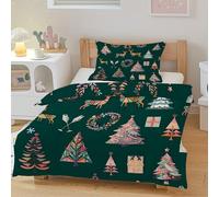 CCZM Housse de Couette 90x190 Noël, Parure de Lit 1 Personne Imprimée Sapin De Noël Rennes, Linge de Lit Cadeau Réversible avec 2 Taie d'oreiller, Fermeture Éclair, F-173