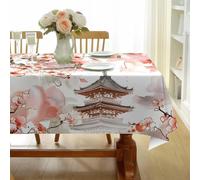 CCZM Japonais Nappe Motif Fleur De Cerisier, Nappe Rectangulaire 140x200 cm Anti Tache et Imperméable, Linge de Table en Polyester Lavable, Floral Oriental Décoration - G-971