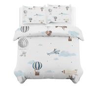 CCZM MontgolfièRe Housse de Couette 140x200 Avion Parure de Lit pour Enfant avec Fermeture Éclair, Housse de Couette 1 Personne Imprimée en Microfibre avec 2 Taie d'oreiller 65x65 cm