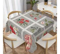 CCZM Patchwork Floral À Carreaux Nappe Impermeable Carrée 140x140 cm Style Ferme, Nappe de Table Botanique & Carreaux en Tissu Polyester, Décoration Nappe Lavable et Anti-Tache, G-843