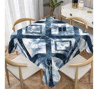 CCZM Style Encre Nappe Impermeable Carrée 180x180 cm Diamant Bleu Blanc, Nappe de Table Géométrie Artistique en Tissu Polyester, Décoration Nappe Lavable et Anti-Tache, G-790