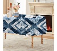 CCZM Style Encre Nappe Impermeable Ovale 160x200 cm Diamant Bleu Blanc, Nappe de Table Géométrie Artistique en Tissu Polyester, Décoration Nappe Lavable et Anti-Tache, G-790