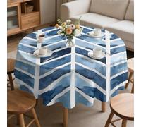 CCZM Style Encre Nappe Ronde 180 cm Chevron Bleu, Nappe de Table Motif Géométrie Artistique en Polyester, Nappe en Tissu Imperméable et Anti-Tache, pour Cuisine, Salle à Manger, Jardin - G-804