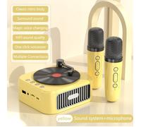 CD player mini jaune + 2 micros, Bluetooth, rétro, stéréo, FM radio, basses puissantes, USB/TF, mains libres