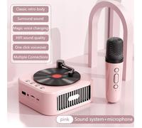 CD player mini rose + micro, Bluetooth, rétro, stéréo, basses puissantes, FM radio, USB/TF, mains libres