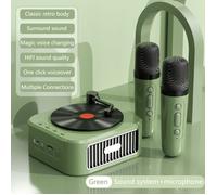 CD player mini vert + 2 micros, Bluetooth, rétro, stéréo, FM radio, basses puissantes, USB/TF, portable mains libres