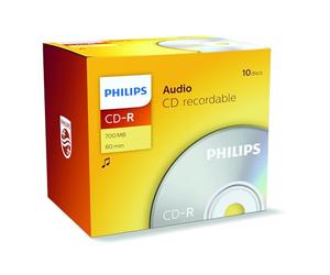 CD-R audio Philips, 700 Mo, 80 mn, 10 pièces en jewelcase