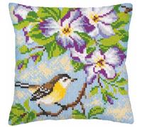 CdA Coussin point de croix "Petite mésange sur une branche" 5237, 40x40cm, dessin de broderie pré-dessiné