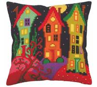 CdA kit point de croix coussin "Maisons sous la lune" 5258, 40x40cm