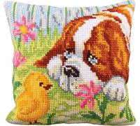 CdA set de broderie au point de croix "Rencontre - chien et poussin" 5209, 40x40cm