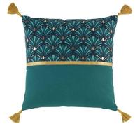 Coussin dehoussable pompons 40x40 cm en coton Bleu