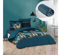 CDAFFAIRES Pack Housse de Couette 220x240 cm Alianor + Drap Housse 140x190 Bleu