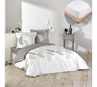 CDAFFAIRES Pack Housse de Couette 220x240 cm Goyave + Drap Housse 140x190 Blanc