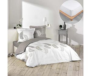 CDAFFAIRES Pack Housse de Couette 220x240 cm Goyave + Drap Housse 140x190 Blanc