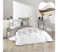 CDAFFAIRES Pack Parure de Couette 260x240 cm Goyave + Drap Housse 160x200x30 Blanc