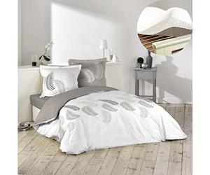 CDAFFAIRES Pack Parure de Couette 260x240 cm Goyave + Drap Housse 160x200x30 Blanc