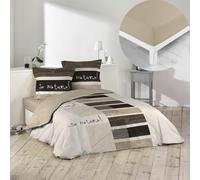 CDAFFAIRES Pack Parure de Couette 260x240 cm So Natural + Drap Housse 160x200x30 Beige