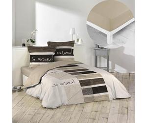CDAFFAIRES Pack Parure de Couette 260x240 cm So Natural + Drap Housse 160x200x30 Beige