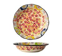 CDAXPWZO Assiettes plates en céramique, assiettes florales en céramique, motif floral vintage, assiettes en céramique, assiettes à pâtes de style ferme, assiettes en porcelaine de 21 cm de profondeur,